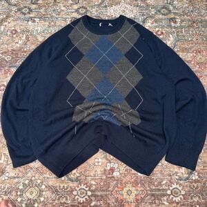 MENS LARGE Navy blue geometric knitted sweater.
